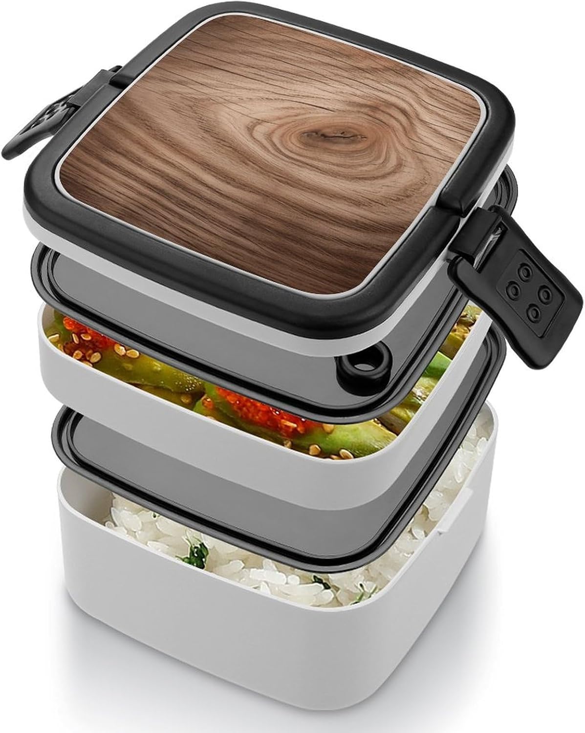 Double-Layer Wooden Grain Lunch Box | Leakproof, Large Capacity Bento Box with Spoon