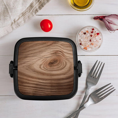 Double-Layer Wooden Grain Lunch Box | Leakproof, Large Capacity Bento Box with Spoon