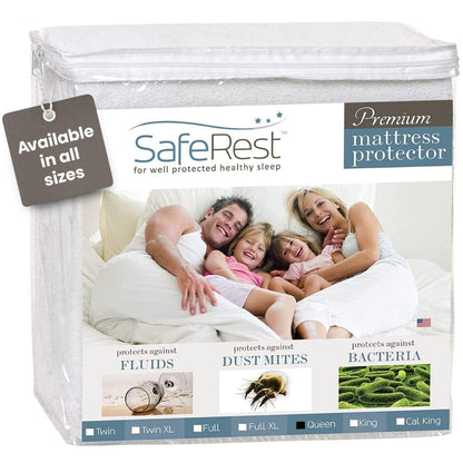 【Buy two get two free】SafeRest Waterproof Queen Size Mattress Protector - Fitted with Stretchable Pockets - Machine Washable Cotton Mattress Cover for Bed
